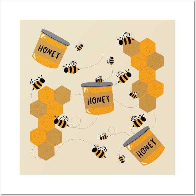 Golden Honeycomb and Busy Bees Wall Art by Maddyslittlesketchbook